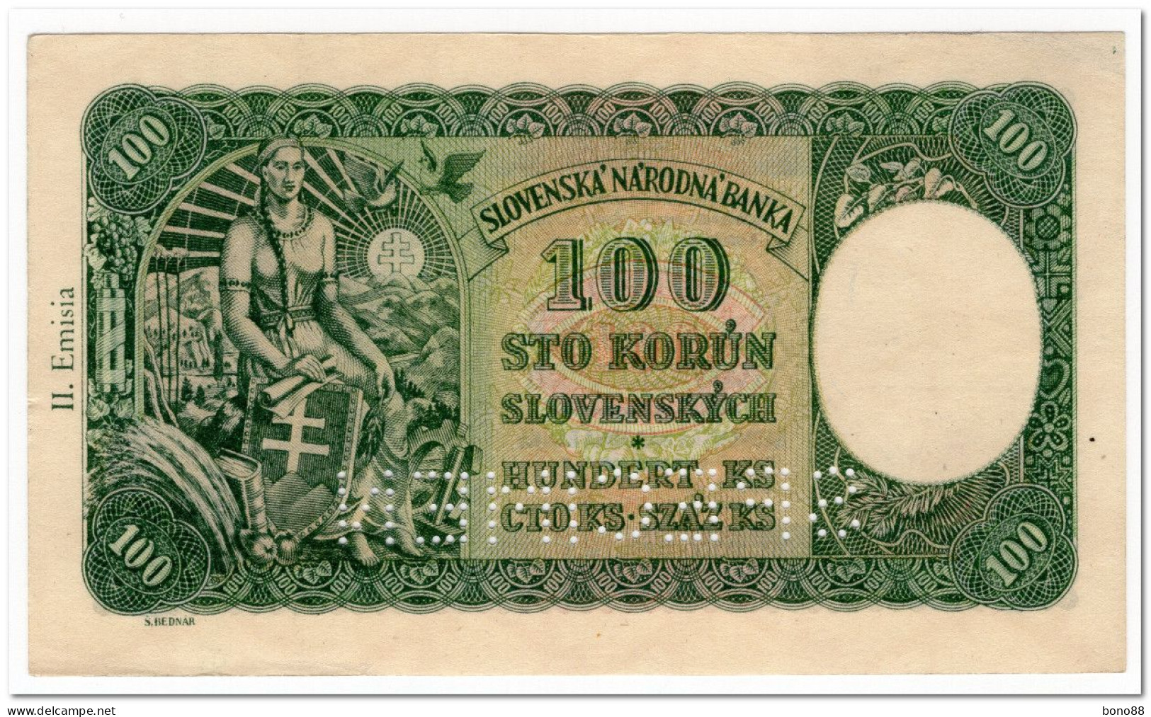 SLOVAKIA,100 KORUN,1940,P.11,XF-AU,SPECIMEN ,PERFORATED - Slovakia