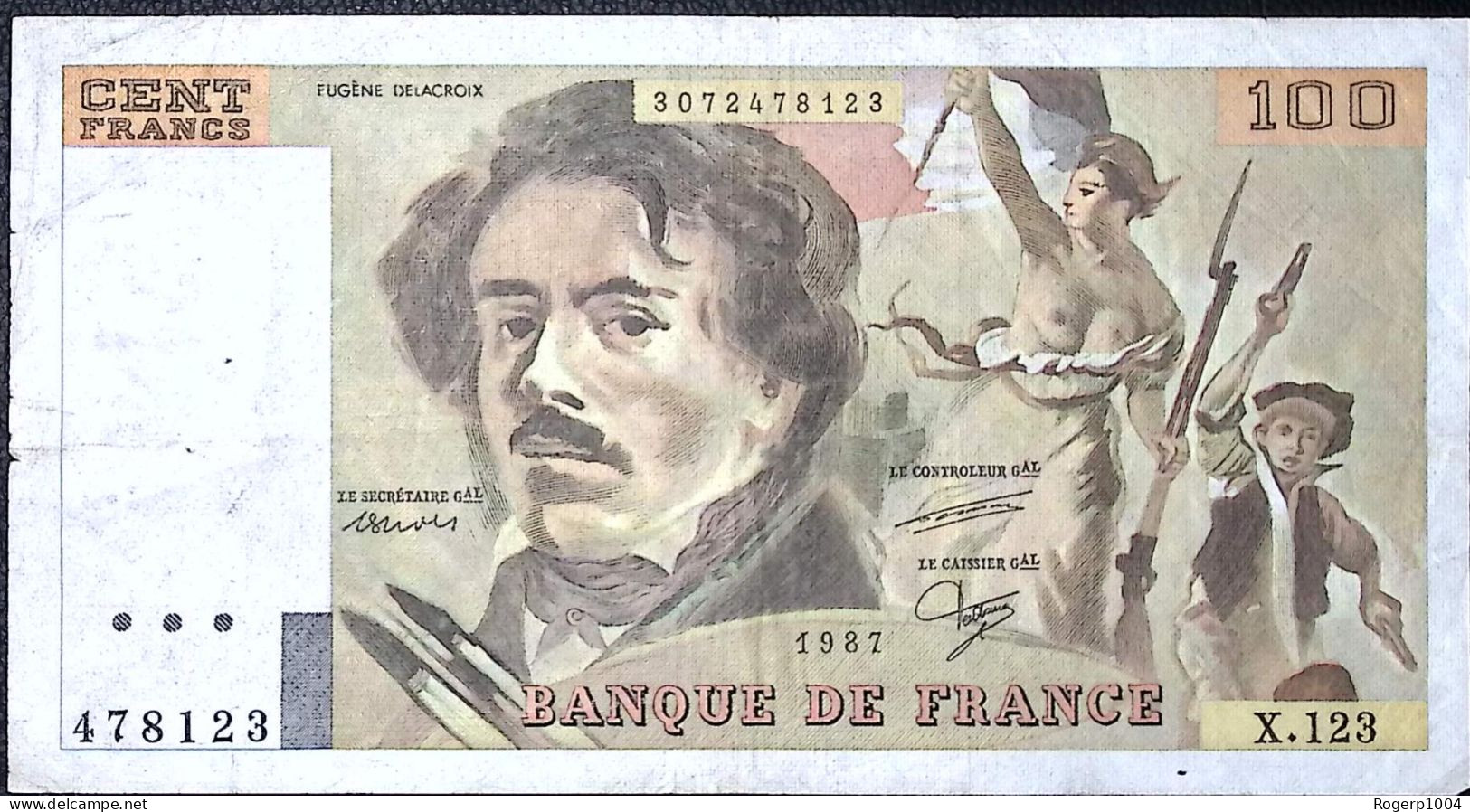 FRANCE * 100 Francs * Delacroix * 1987 * Fay 69.11 * Etat/Grade TB/F * - 100 F 1978-1995 ''Delacroix''