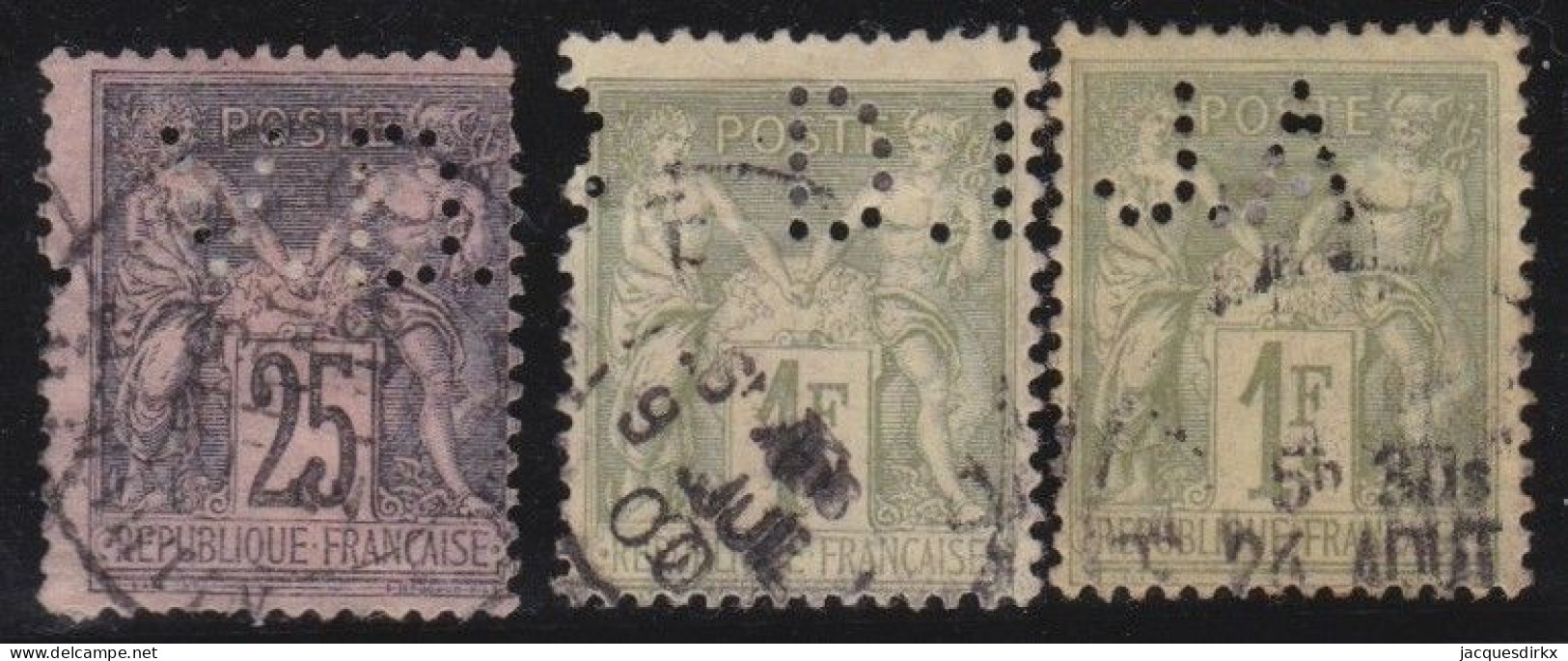 France  .  Y&T   .    3 Timbres  Perf.      .     O      .     Oblitéré - 1876-1878 Sage (Type I)