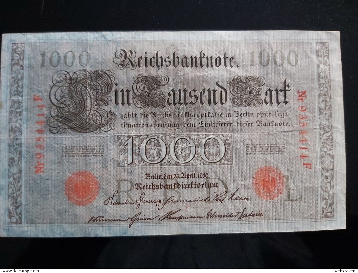 BANCONOTA Germania 1000 Marchi Reichsbanknote Anno 1910 COME DA FOTO - Sonstige & Ohne Zuordnung