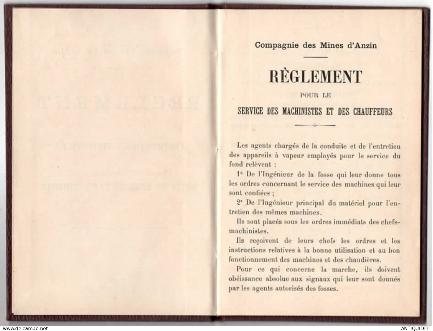 COMPAGNIE DES MINES D'ANZIN, Règlement Et Instructions Technique Pour Le Service Des Machinistes Et Des Chauffeurs. 1903 - Otros Aparatos