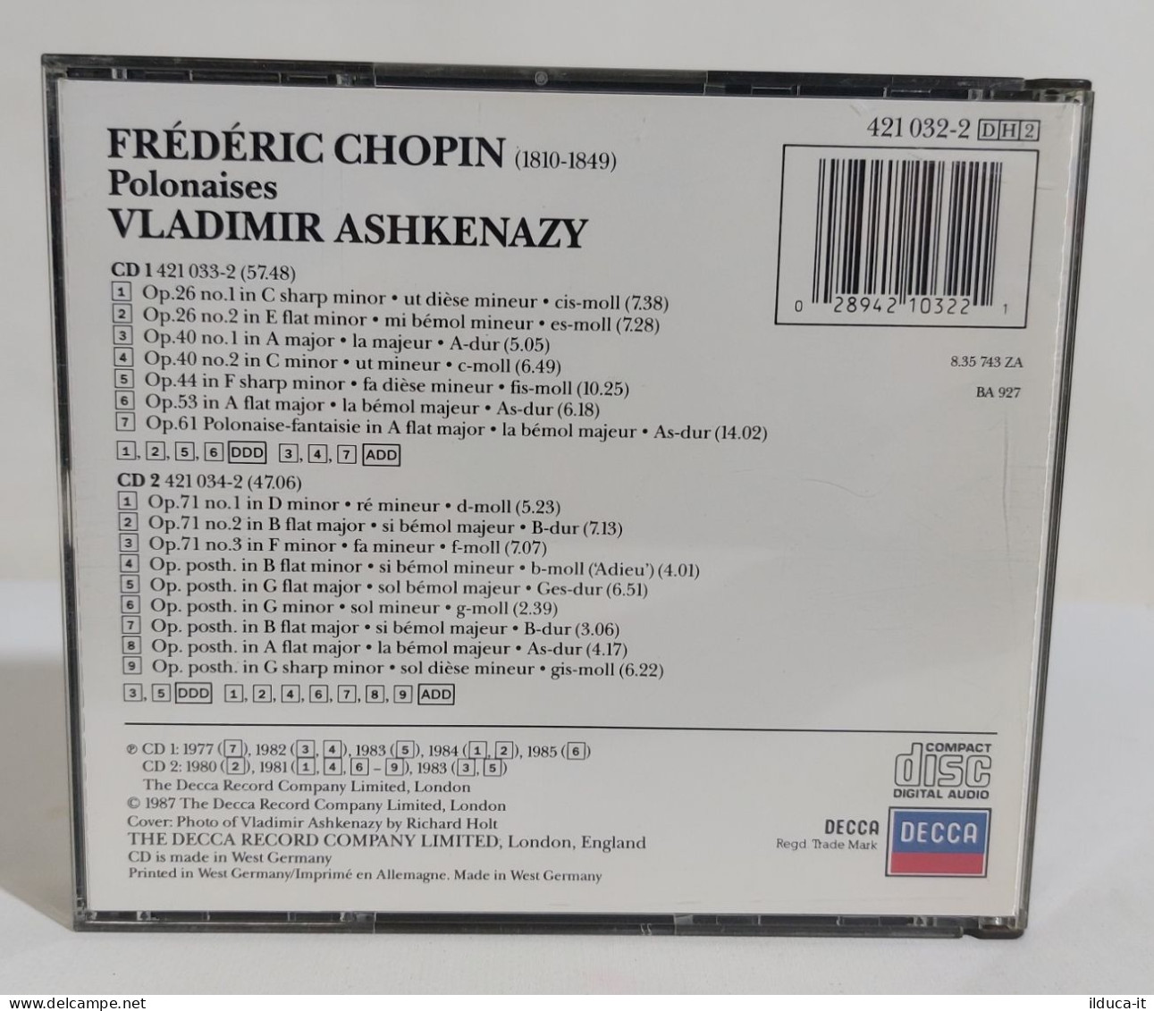 33500 Doppio CD - Vladimir Ashkenazy – Chopin - Polonaises - DECCA 1987 - Opera / Operette
