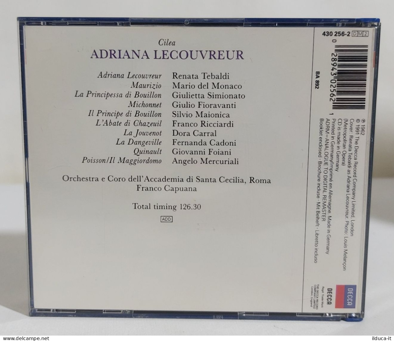 33501 Doppio CD - Cilea Tebaldi Del Monaco - Adriana Lecouvreur - DECCA 1991 - Opere