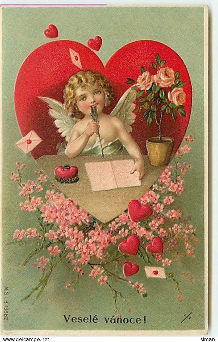 N°13339 - Carte Gaufrée - Veselé Vanoce - Ange écrivant Une Lettre - Valentine's Day