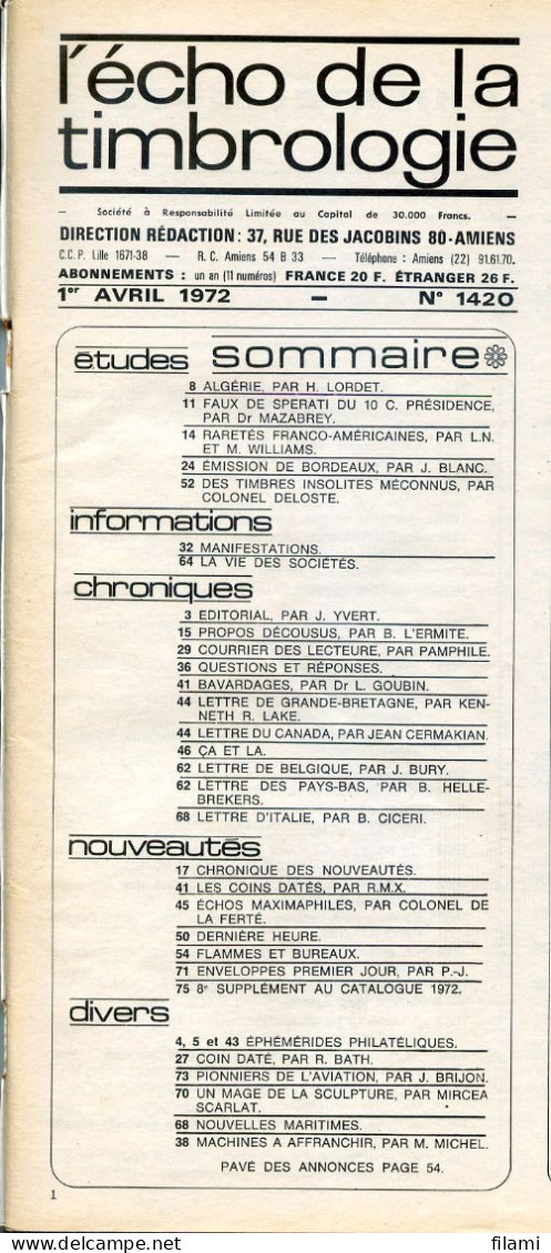 L'écho De La Timbrologie,Semeuse 25c,15c,Algerie,Cérès Présidence,Italie Falsification,Sperati,Bordeaux 1870,annulé - Français (jusque 1940)