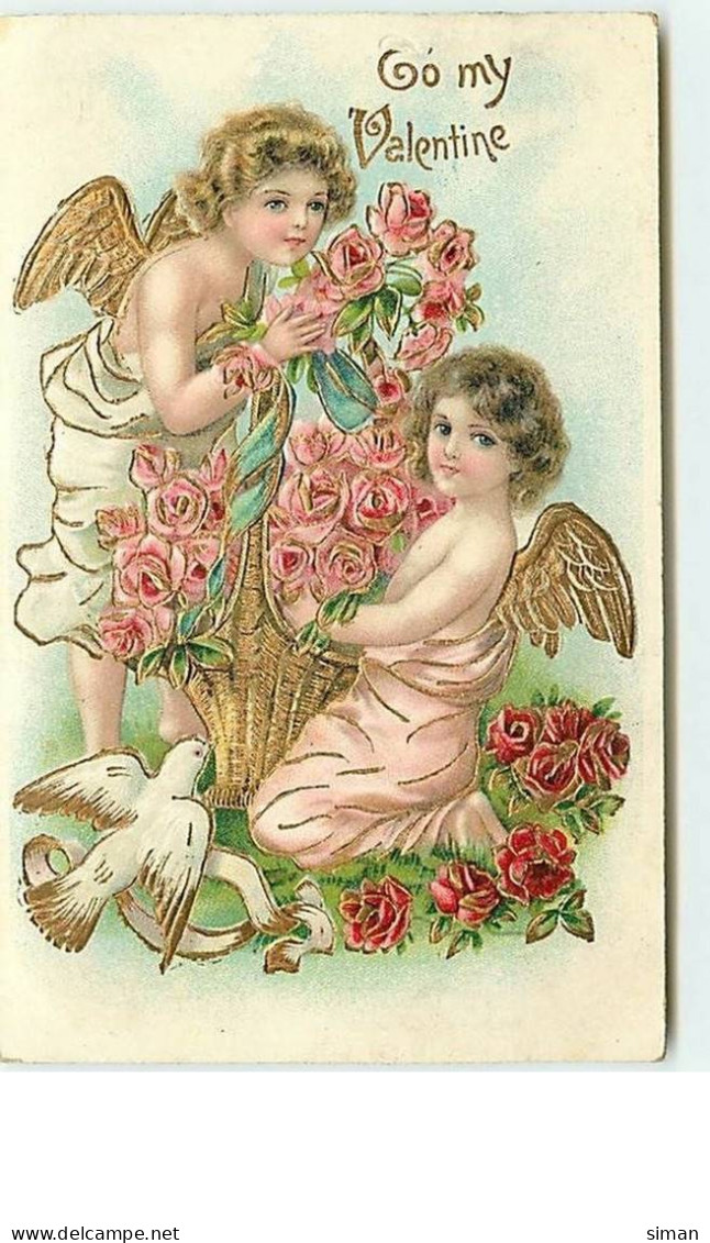 N°9199 - Carte Fantaisie Gaufrée - To My Valentine - Anges - Valentijnsdag