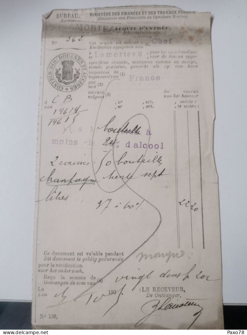 Acquit D'entrée, Lamorteau 1906 - Sonstige & Ohne Zuordnung