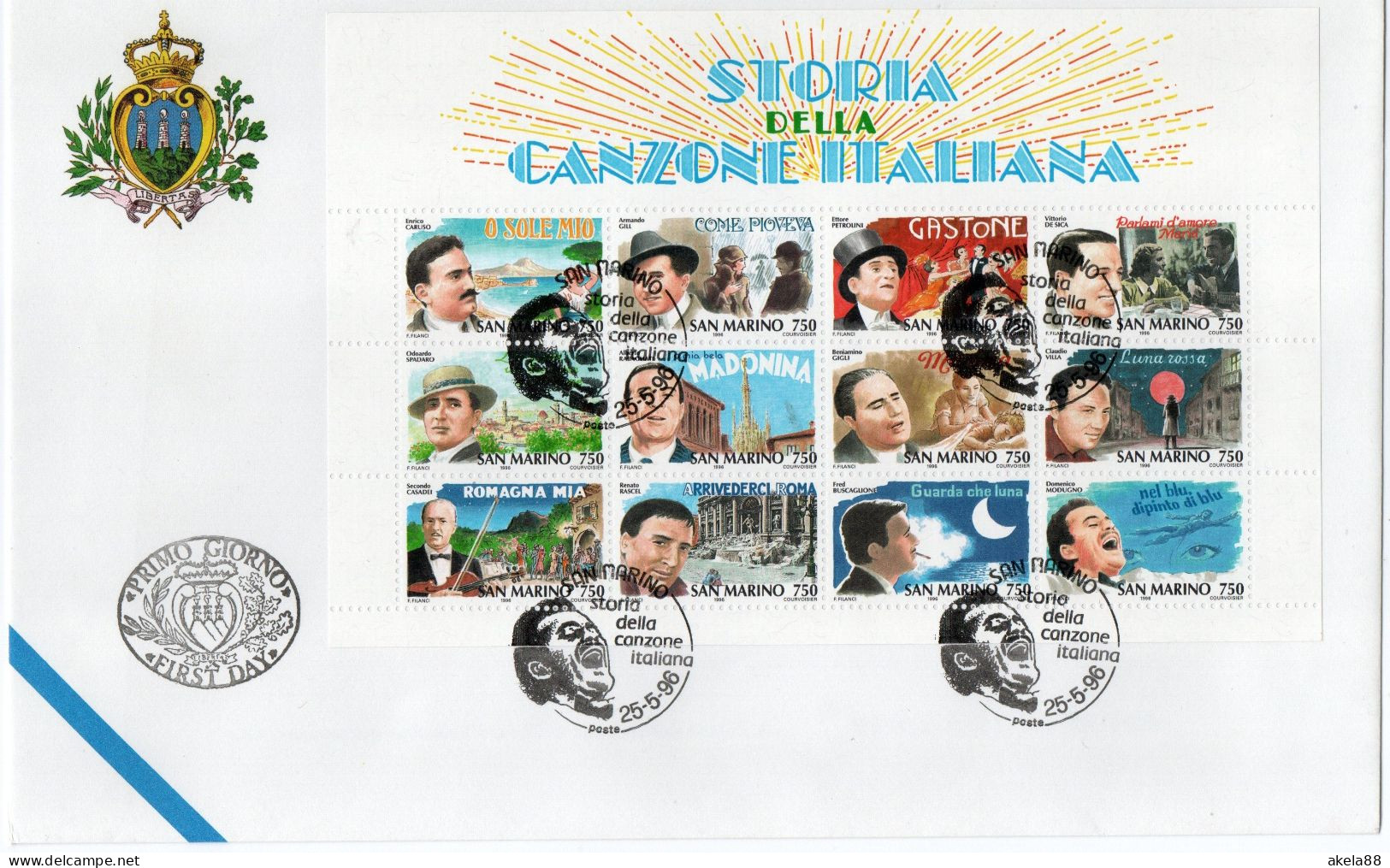 REPUBBLICA DI SAN MARINO 1996 - STORIA DELLA CANZONE ITALIANA - FDC