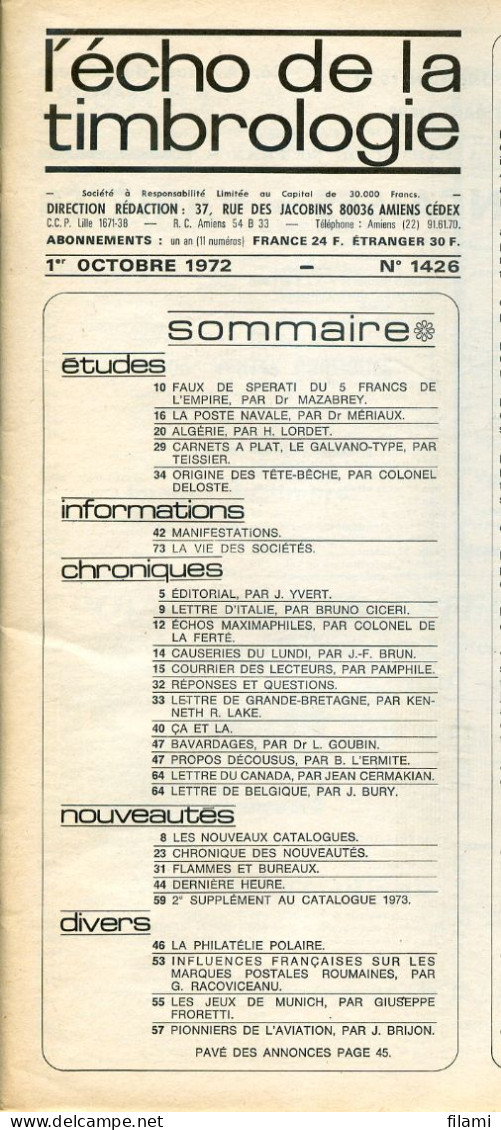 L'écho De La Timbrologie,poste Navale 1943-63,Créte 1900,faux Sperati 5F,Algerie 1959-62,carnet A Plat,pionnier Aviation - Francesi (prima Del 1940)