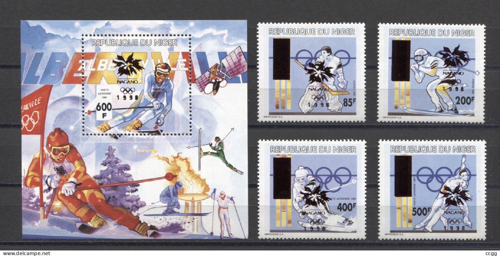 Olympic Games 1998 , Niger - Blok + Zegels ( Opdruk Rood ) Postfris - Hiver 1998: Nagano