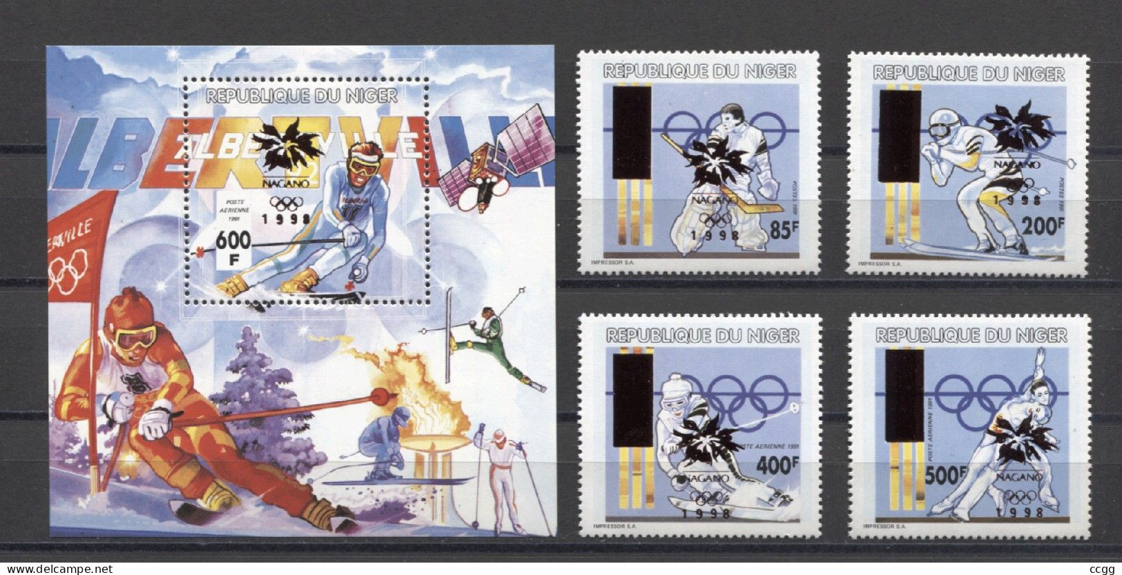 Olympic Games 1998 , Niger - Blok + Zegels ( Opdruk Rood ) Postfris - Winter 1998: Nagano