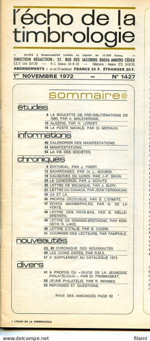 L'écho De La Timbrologie,preobliteré Roulette 1893,Algerie 1959-62,coq 30c,poste Navale, - Francesi (prima Del 1940)