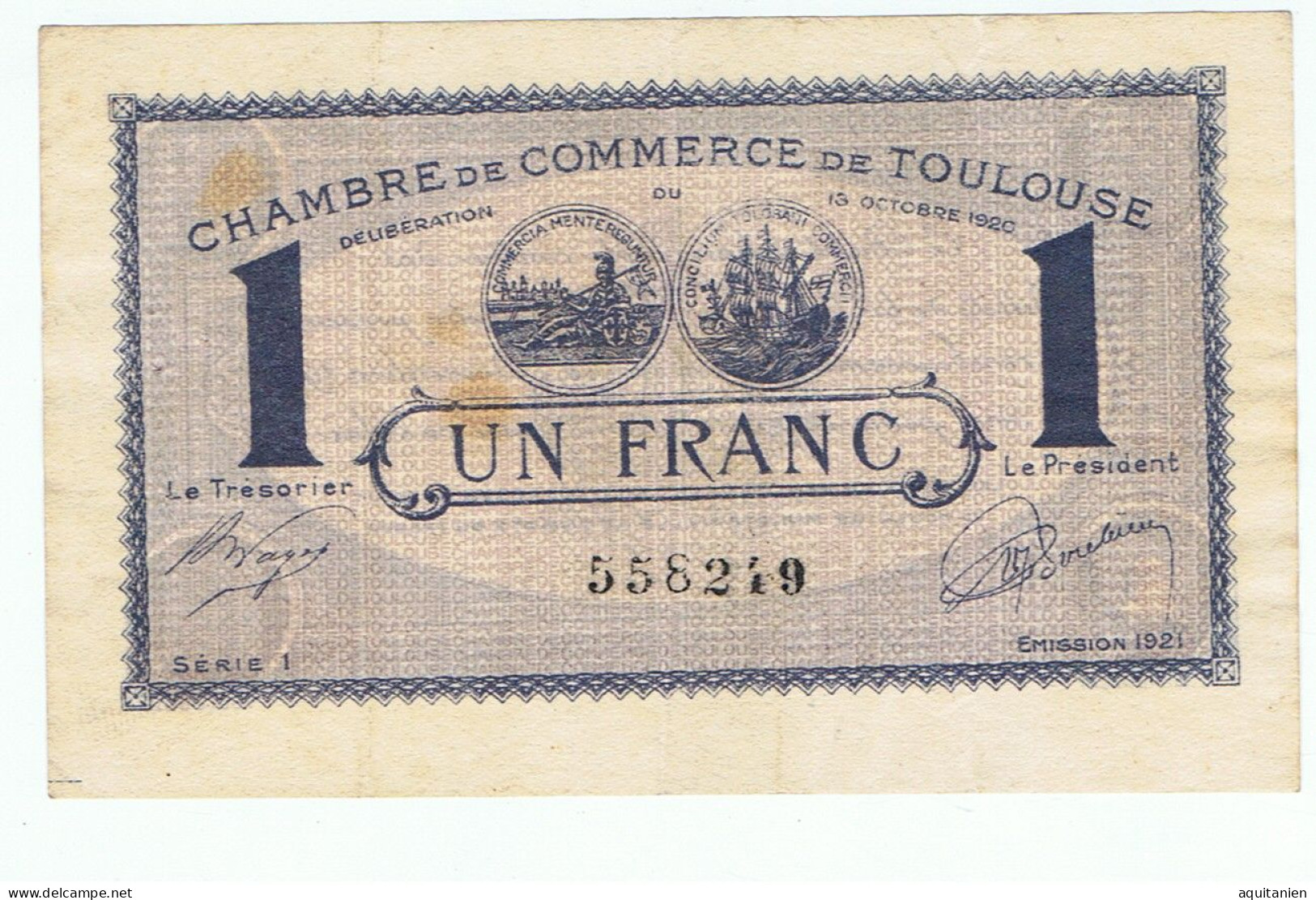 CC De Toulouse-un Franc-série 1-1921 - Chambre De Commerce