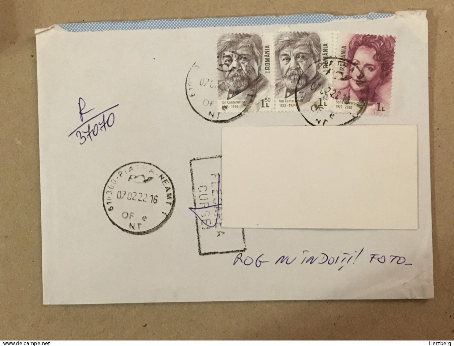 Romania Used Stationery Circulated Letter Philatelic Cover Stamp Ion Cantacuzino Sofia Ionescu Ogrezeanu Registered 2021 - Sonstige & Ohne Zuordnung