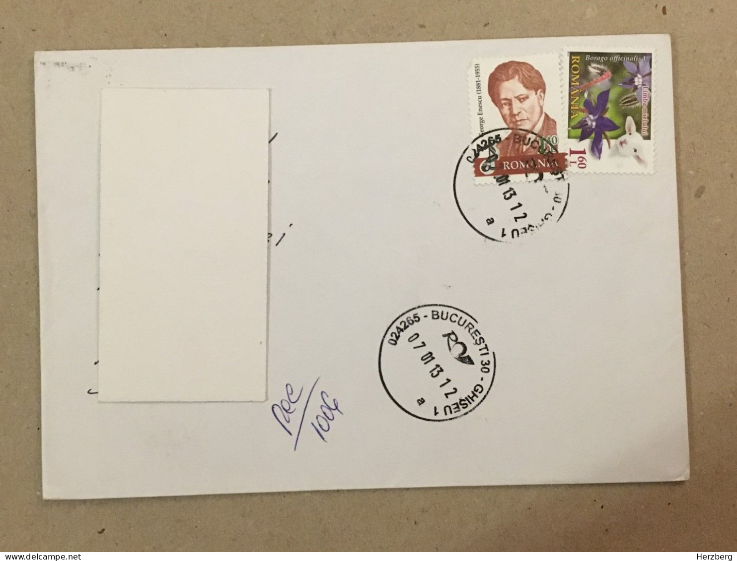 Romania Used Stationery Circulated Letter Philatelic Cover Stamp George Enescu Musician Composer Flowers 2013 Registered - Sonstige & Ohne Zuordnung