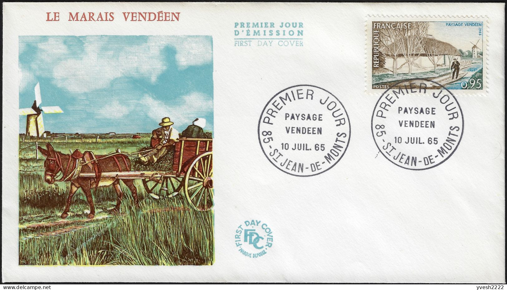 France 1965 Y&T 1439 Sur FDC. Paysage Vendéen. Carte Maximum, Moulin à Vent, Moulin De La Sablière, Saint Jean De Monts - Mühlen