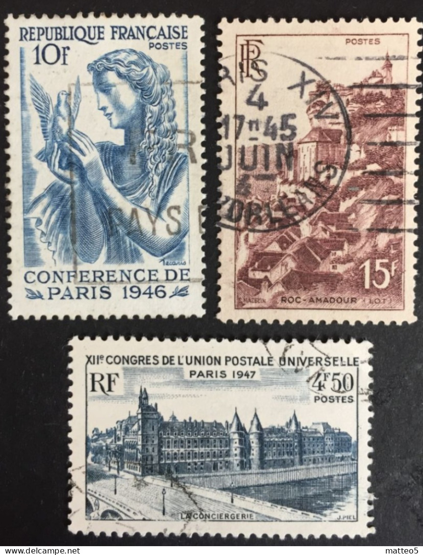 France 1946 /47 - Conference De Paris, Roc. Amadour, U.P.U. Parisa 12e Congress The Conciergerie - Used - Used Stamps