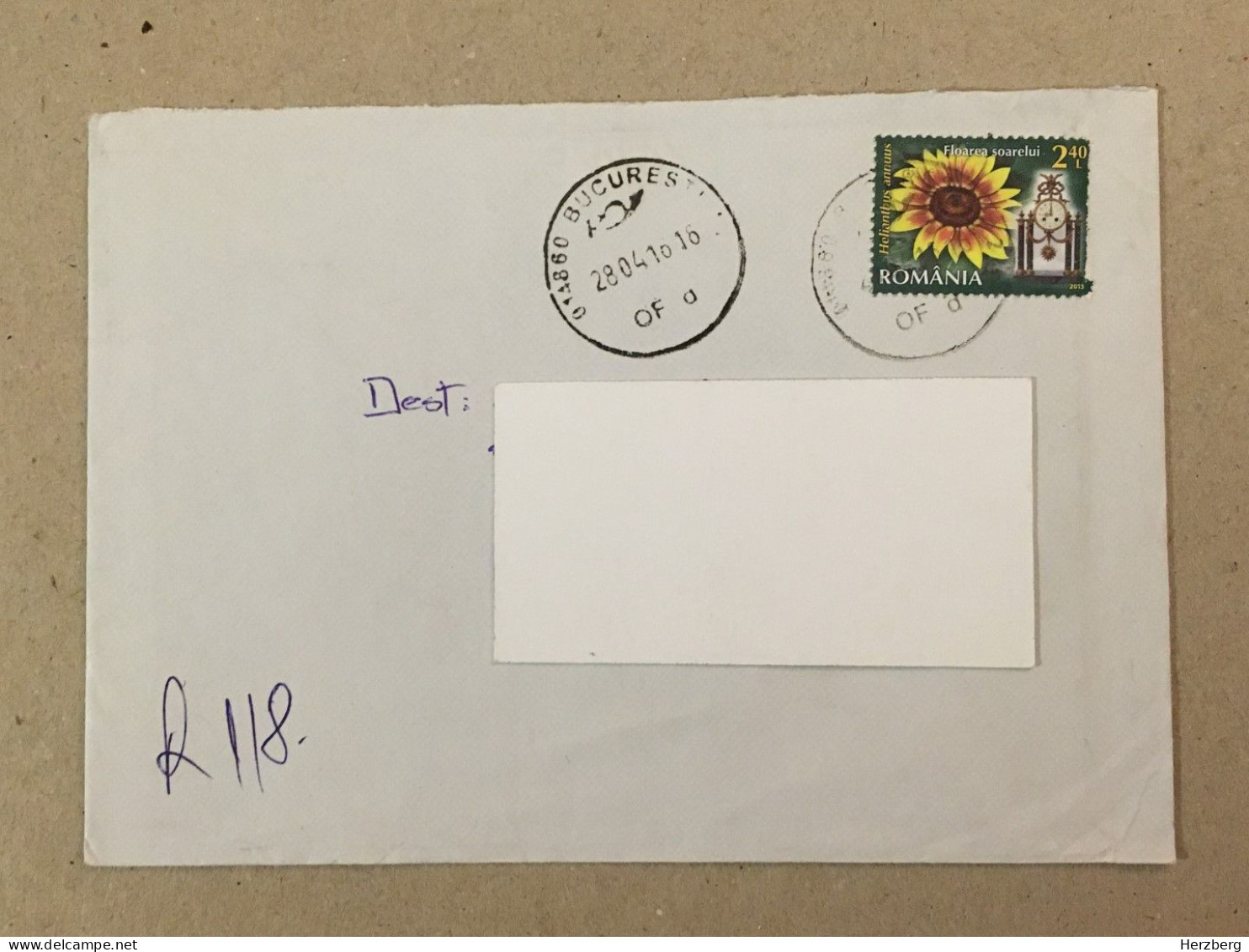 Romania Stationery Circulated Letter Philatelic Cover Stamp Registered Flowers Fleurs Blumen Mantel Clock 2016 - Sonstige & Ohne Zuordnung