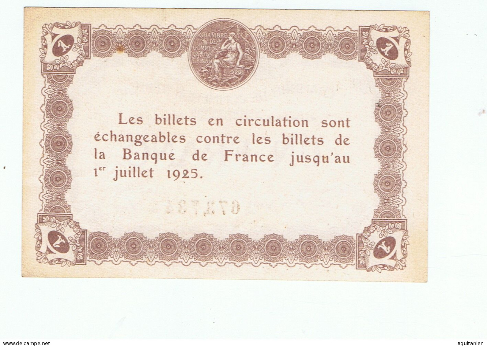 CC D'épinal-un Franc-1921 - Chambre De Commerce