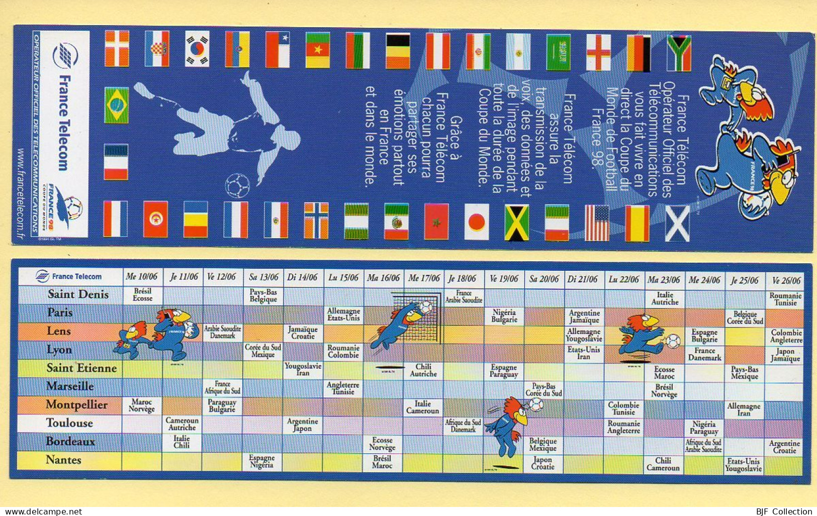 Football : Marque-Pages - Coupe Du Monde France 98 - France Télécom / Footix (20 X 5,5 Cm) - Uniformes Recordatorios & Misc