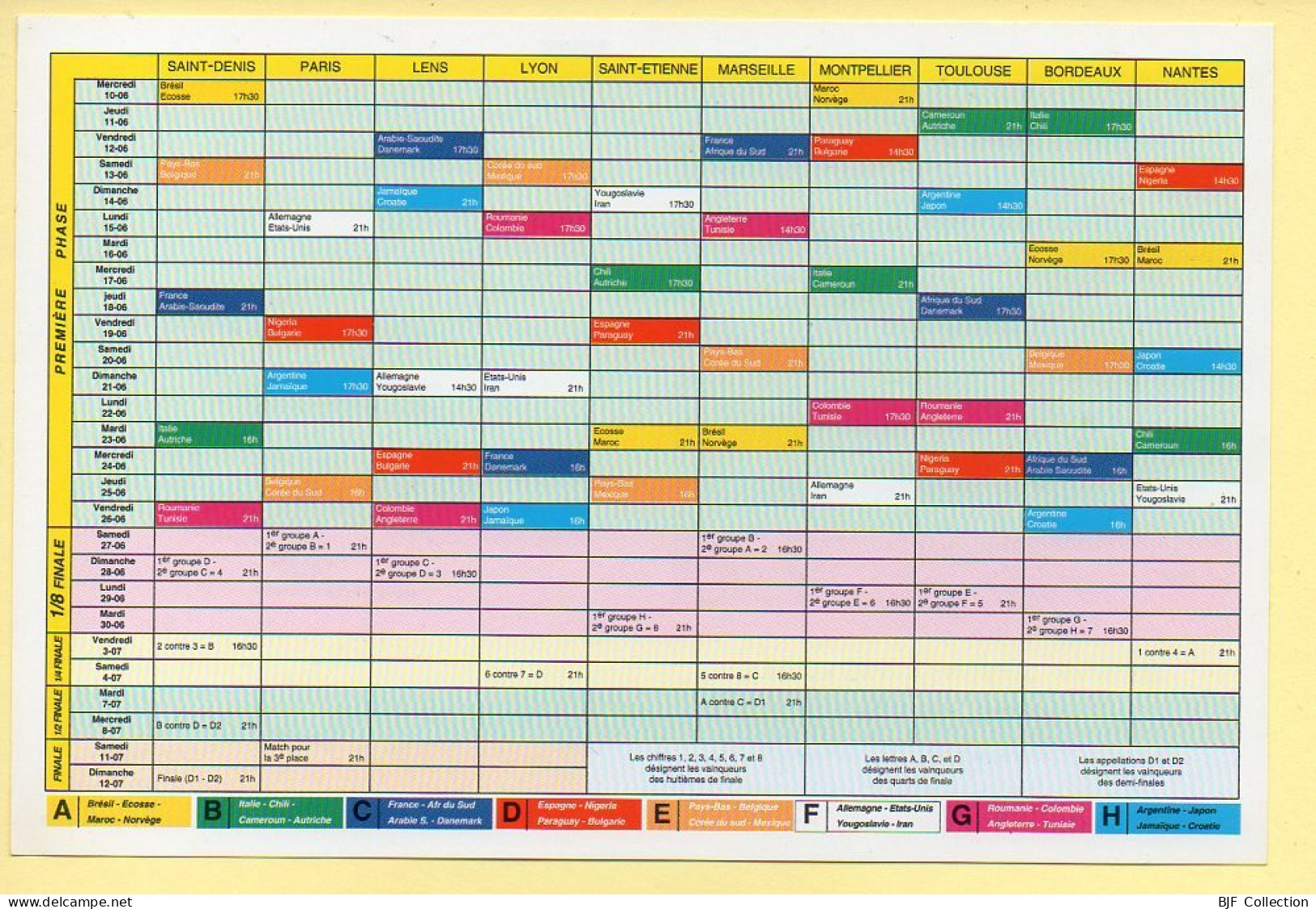 Football : Carte Calendrier France 98 / Footix / La Poste (format 19,5 X 13 Cm) - Uniformes Recordatorios & Misc