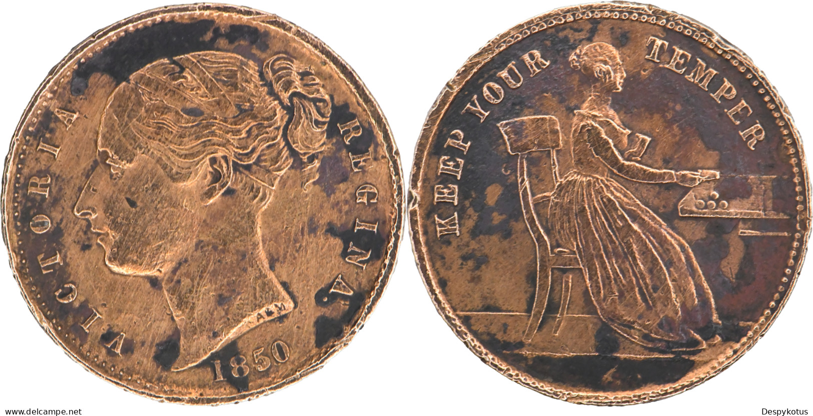 UK - Médaille - VICTORIA REGINA - KEEP YOUR TEMPER - 18-067 - Royaux/De Noblesse