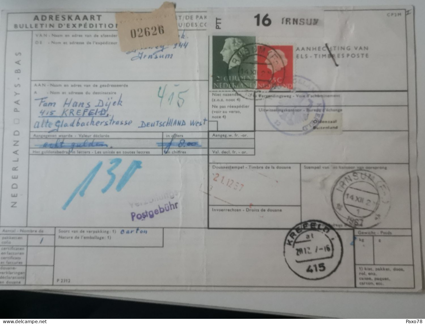 Adreskaart, Oblitéré Irnsum , Krefeld 1967 - Brieven En Documenten