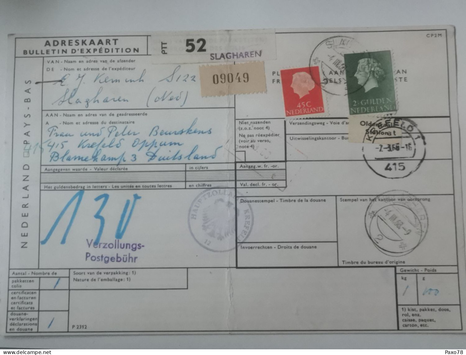 Adreskaart, Oblitéré Slagharen , Krefeld 1968 - Storia Postale