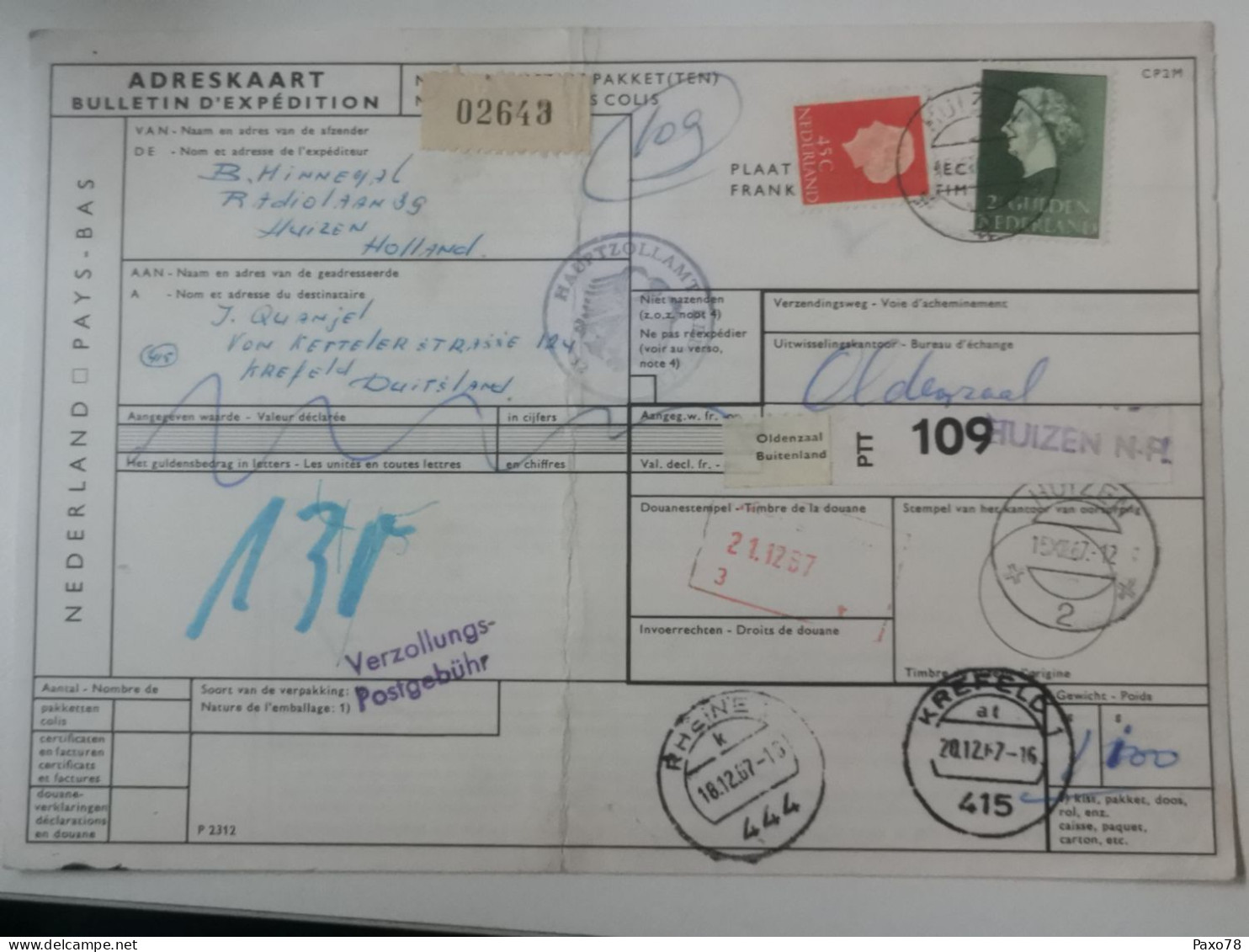 Adreskaart, Oblitéré Hutzen , Krefeld 1967 - Briefe U. Dokumente