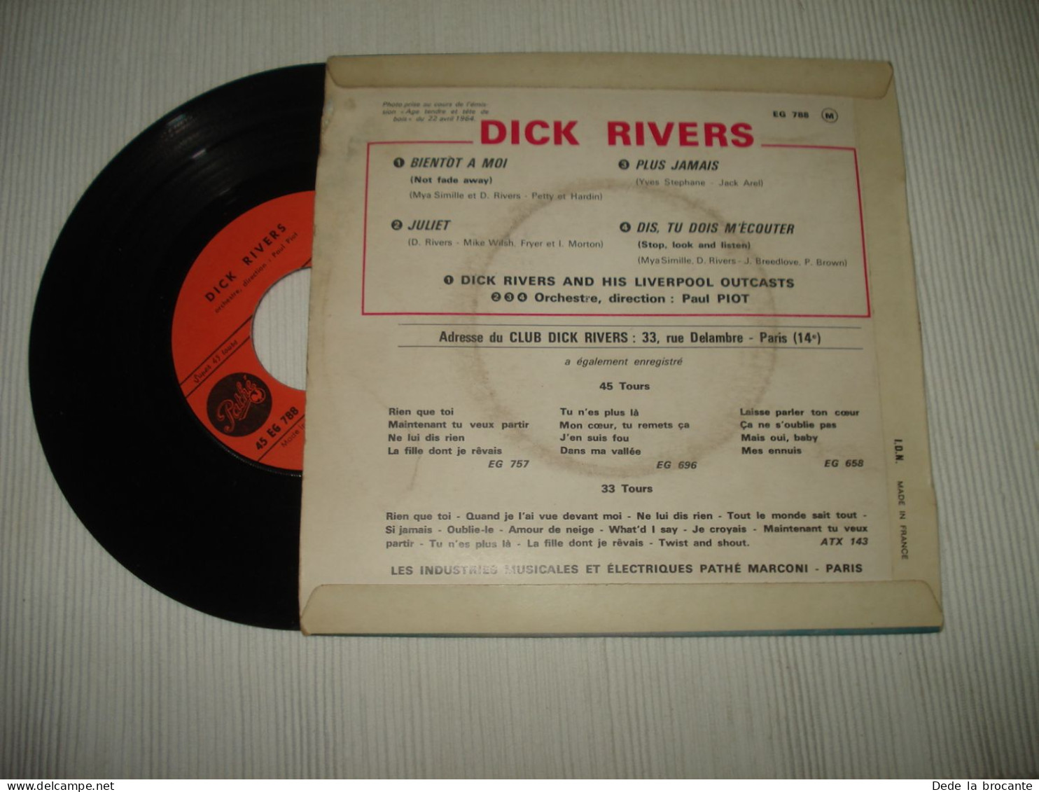 B13 / Dick Rivers – Bientôt A Moi - EP – 	Pathé – EG 788 - Fr 1964  VG+/EX - Formats Spéciaux