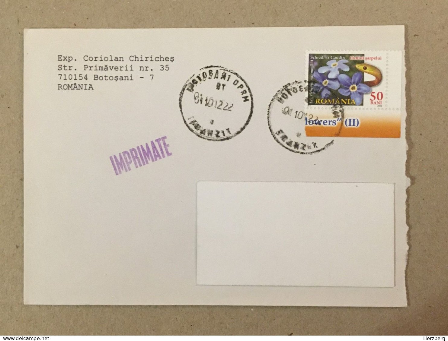 Romania Stationery Circulated Letter Philatelic Cover Stamp Registered Flowers Fleurs Snake 2012 - Sonstige & Ohne Zuordnung