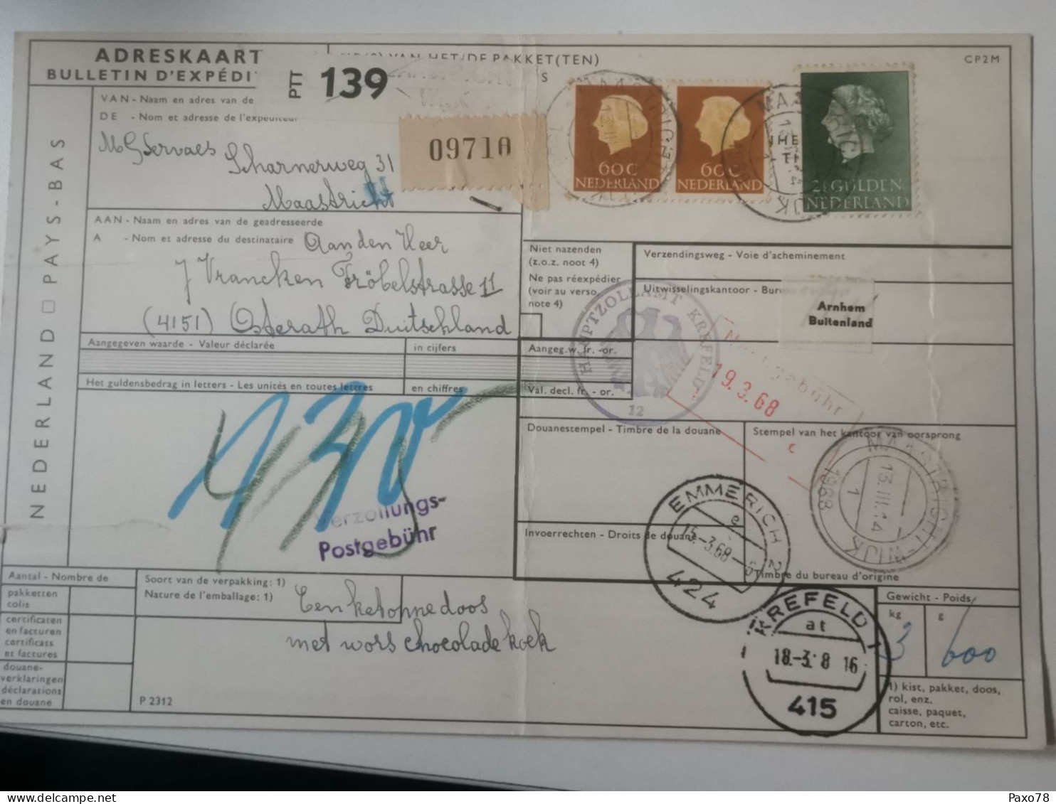 Adreskaart, Oblitéré Maastricht , Krefeld 1968 - Lettres & Documents