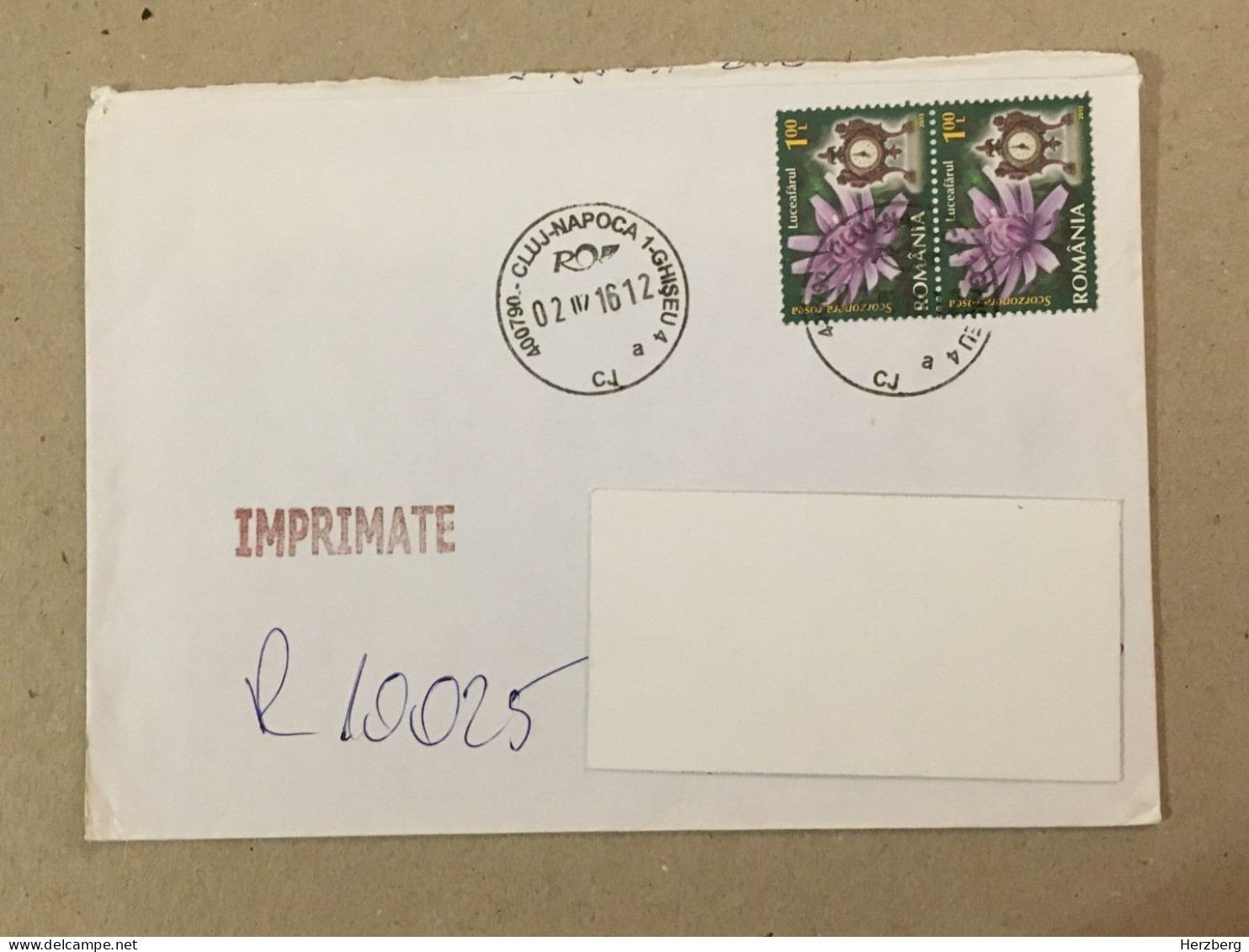 Romania Stationery Circulated Letter Philatelic Cover Stamp Registered Flowers Fleurs Mantel Clock 2016 - Other & Unclassified