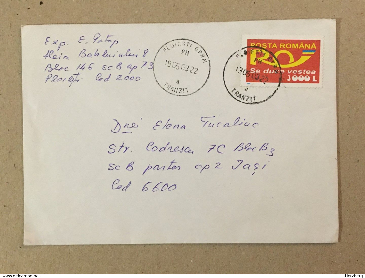 Romania Stationery Circulated Letter Philatelic Cover Stamp Registered Romanian Post Logo 2003 - Sonstige & Ohne Zuordnung