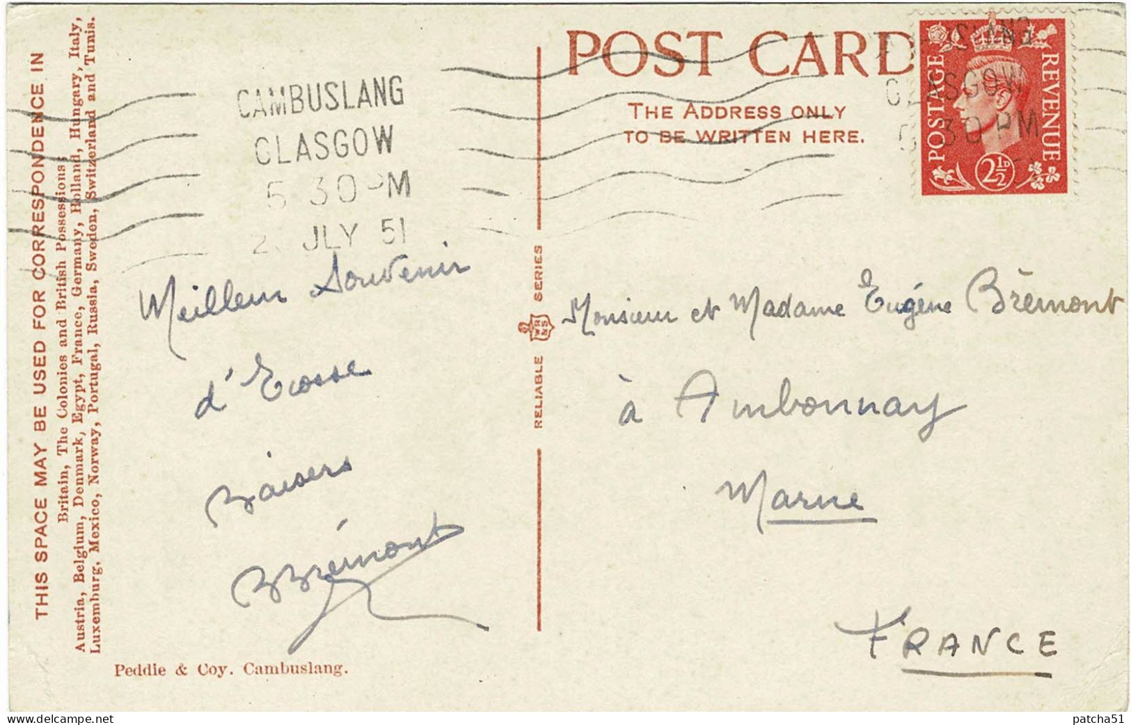 CAMBUSLANG - Public School - Nice Coloring - Traveled In 1951 - Lanarkshire / Glasgow