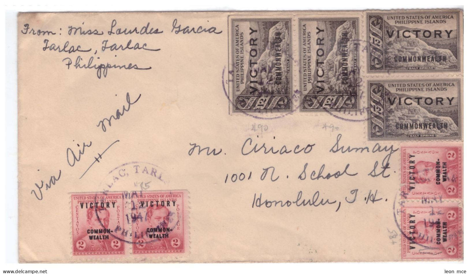 1947 PHILIPPINES, Airmail / Victory / LETTER SENT TO HONOLULU, FILIPINAS - Filipinas