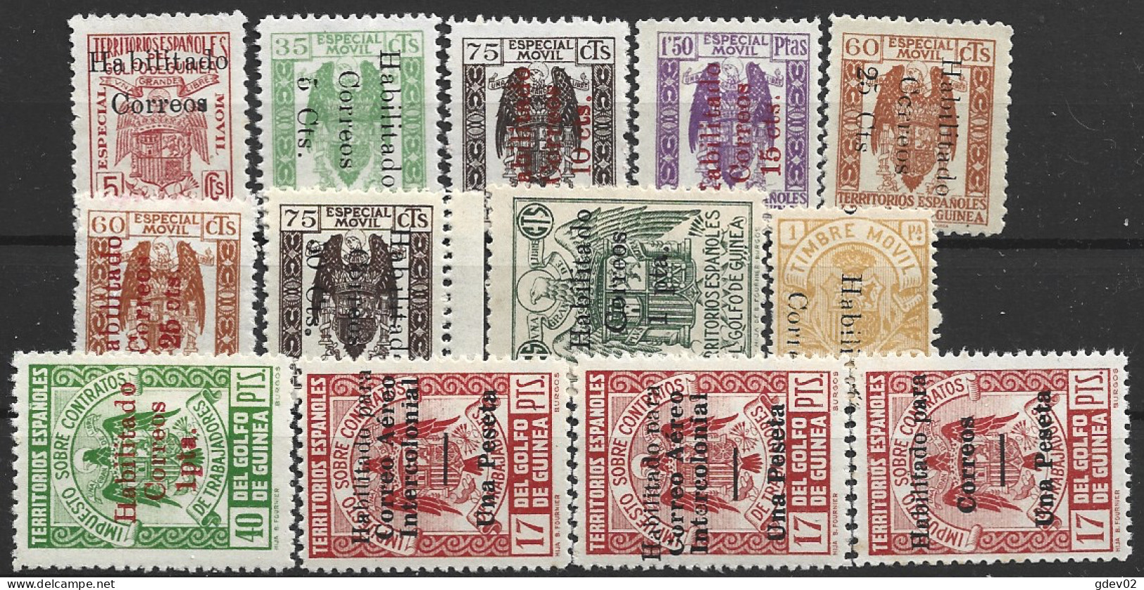 GUI259A-L4013PC-TESPSER. Guinee.GUINEA ESPAÑOLA.Sellos Fiscales Habilitados.1939/41.(Ed  259A/L+1**) .MAGNIFICOS.RRRRR - Servizi