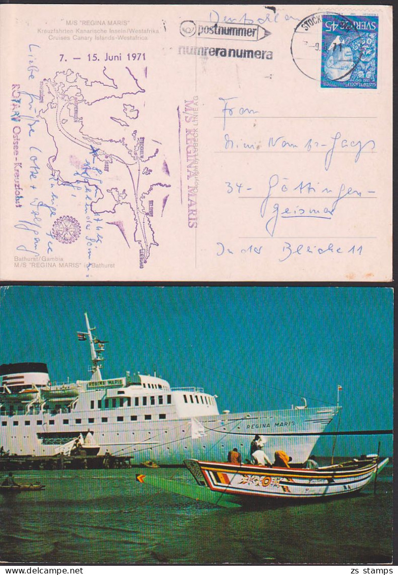 Stockholm MWSt. Numera Numera, Cachet Rotatary  Ostsee-Kreuzfahrt  M/S Regina Maris - Cartas & Documentos