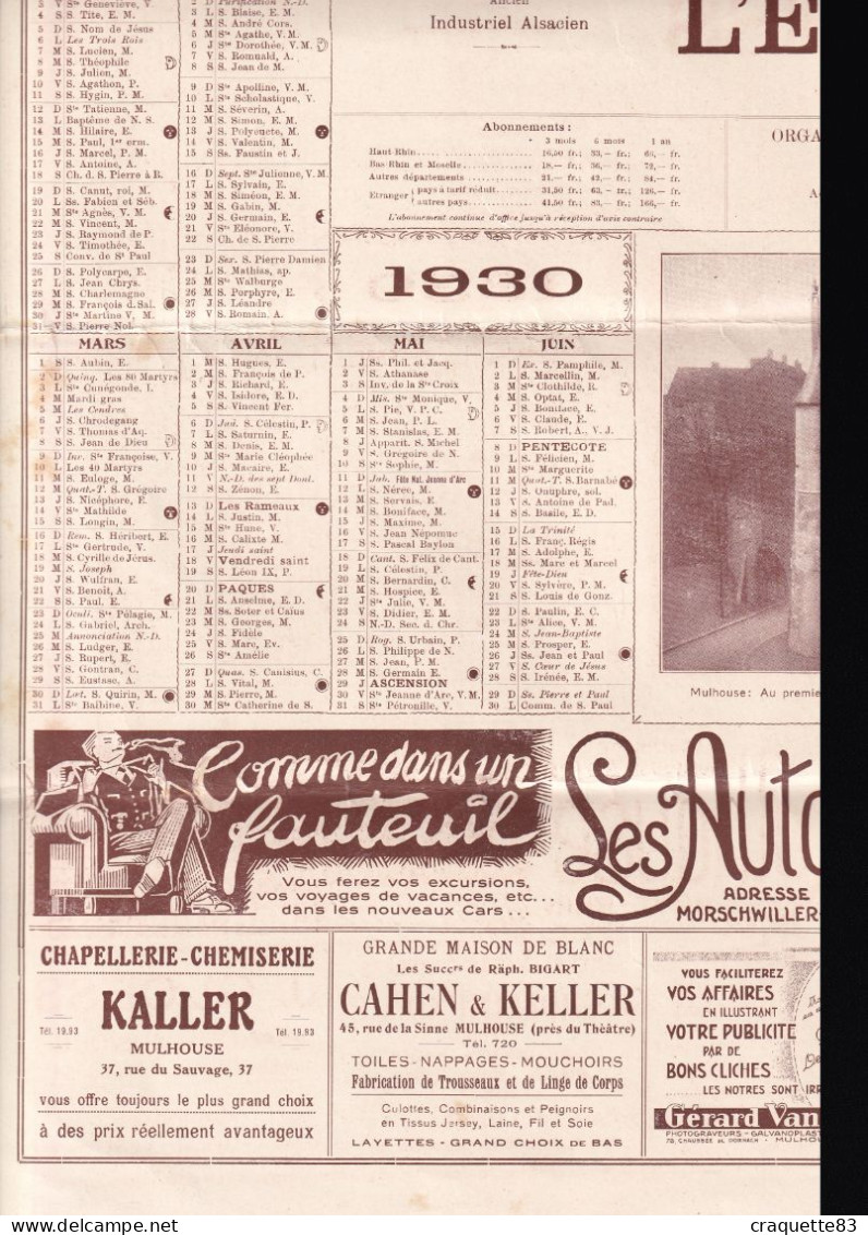 1930 -L'EXPRESS DE MULHOUSE -ORGANE REPUBLICAIN INDEPENDANT- 118e Année- Cartonné - Tamaño Grande : 1921-40