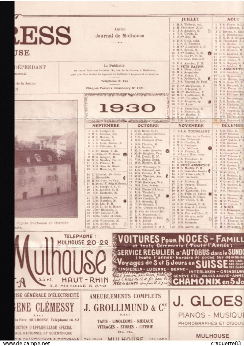 1930 -L'EXPRESS DE MULHOUSE -ORGANE REPUBLICAIN INDEPENDANT- 118e Année- Cartonné - Tamaño Grande : 1921-40