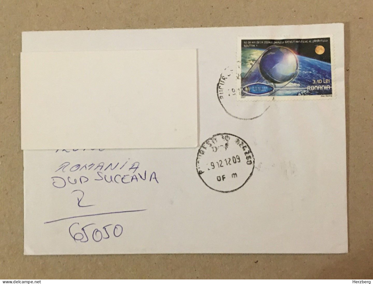 Romania Stationery Circulated Letter Philatelic Cover Stamp Registered Sputnik 1 Artificial Earth Satellite 2012 - Sonstige & Ohne Zuordnung