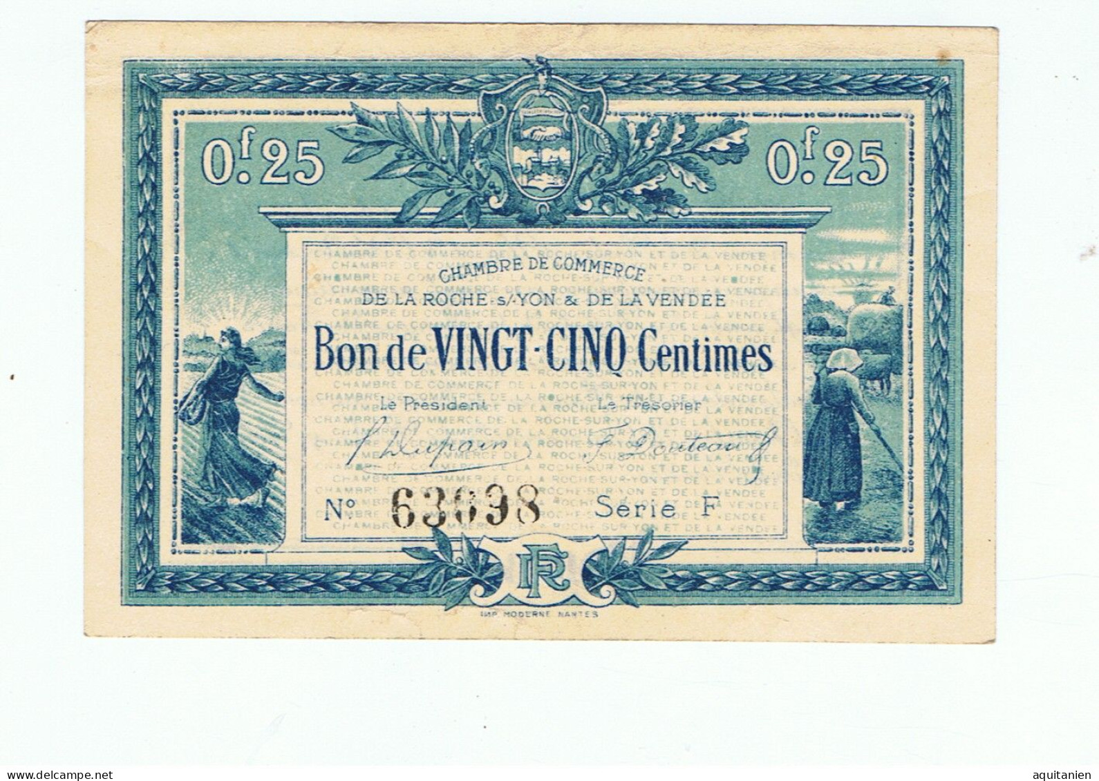 CC De La Roche Sur Yon Et De La Vendée-25 Cts-1916 - Chambre De Commerce