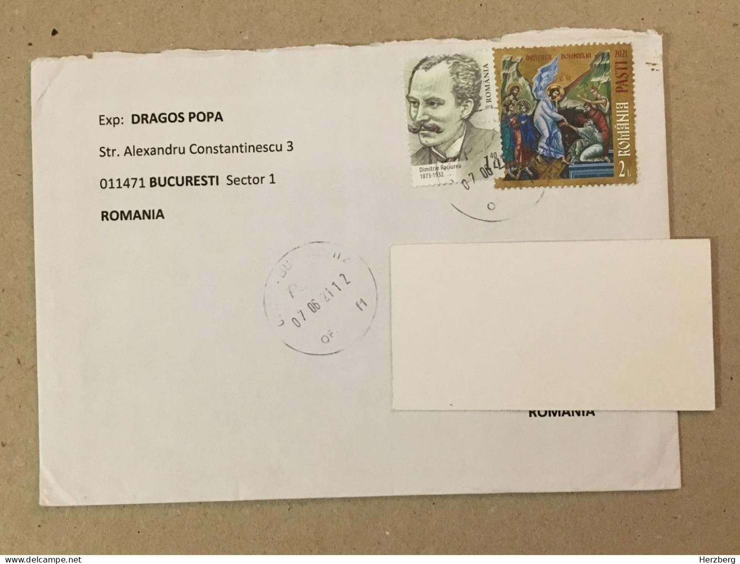 Romania Stationery Circulated Letter Philatelic Cover Stamp Registered Easter Ostern Paques Dimitrie Paciurea 2021 - Altri & Non Classificati