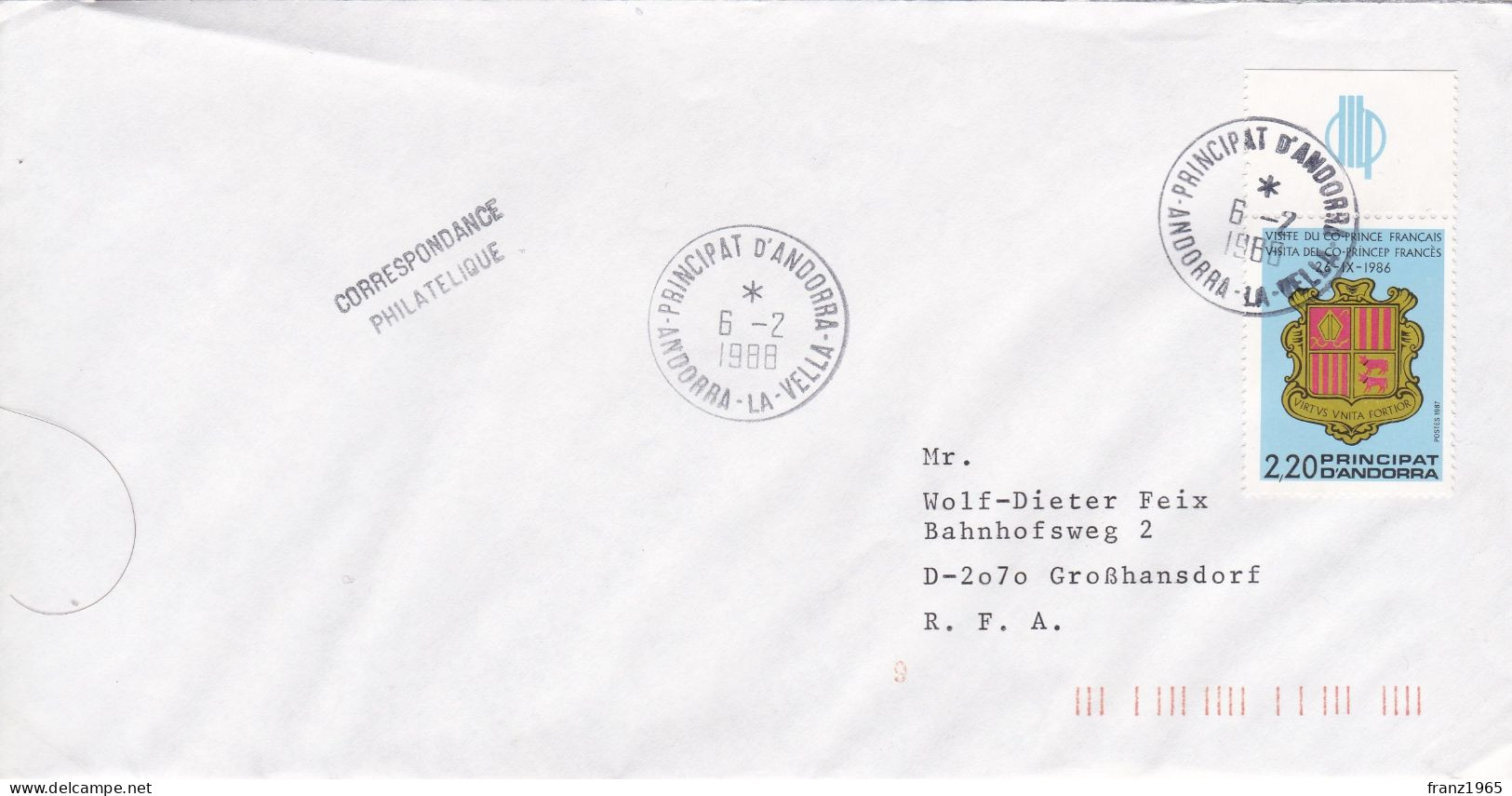 From Andorra To Germany - 1988 - Storia Postale