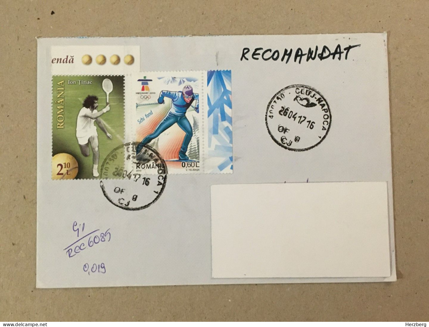 Romania Stationery Circulated Philatelic Cover Stamp Registered Ion Tiriac Tennis Vancouver Olympic Games 2010 Ski - Other & Unclassified