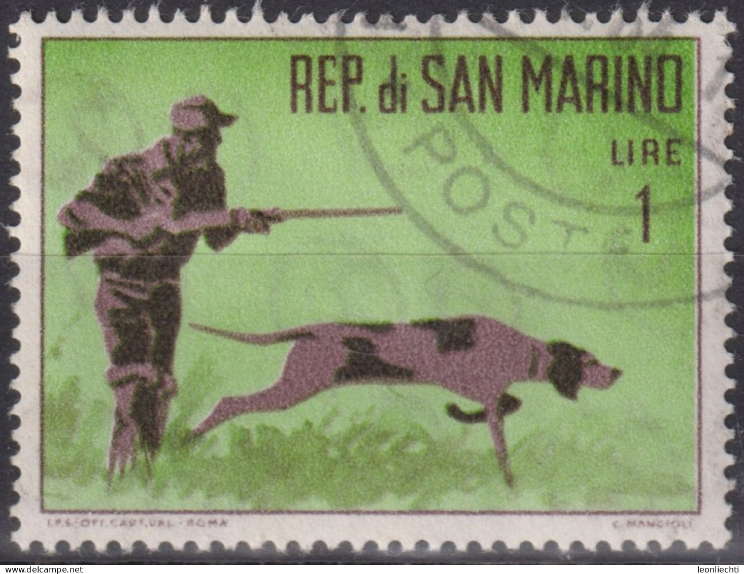 1962 San Marino ° Mi:SM 739, Sn:SM 529, Yt:SM 562, Hunter With Dog - Gebruikt