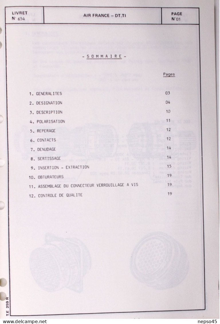 Brochure.Air France.technique Aviation.Avion.Centre D'Instruction Vilgénis Connecteurs électriques MIL 654. - Manuels