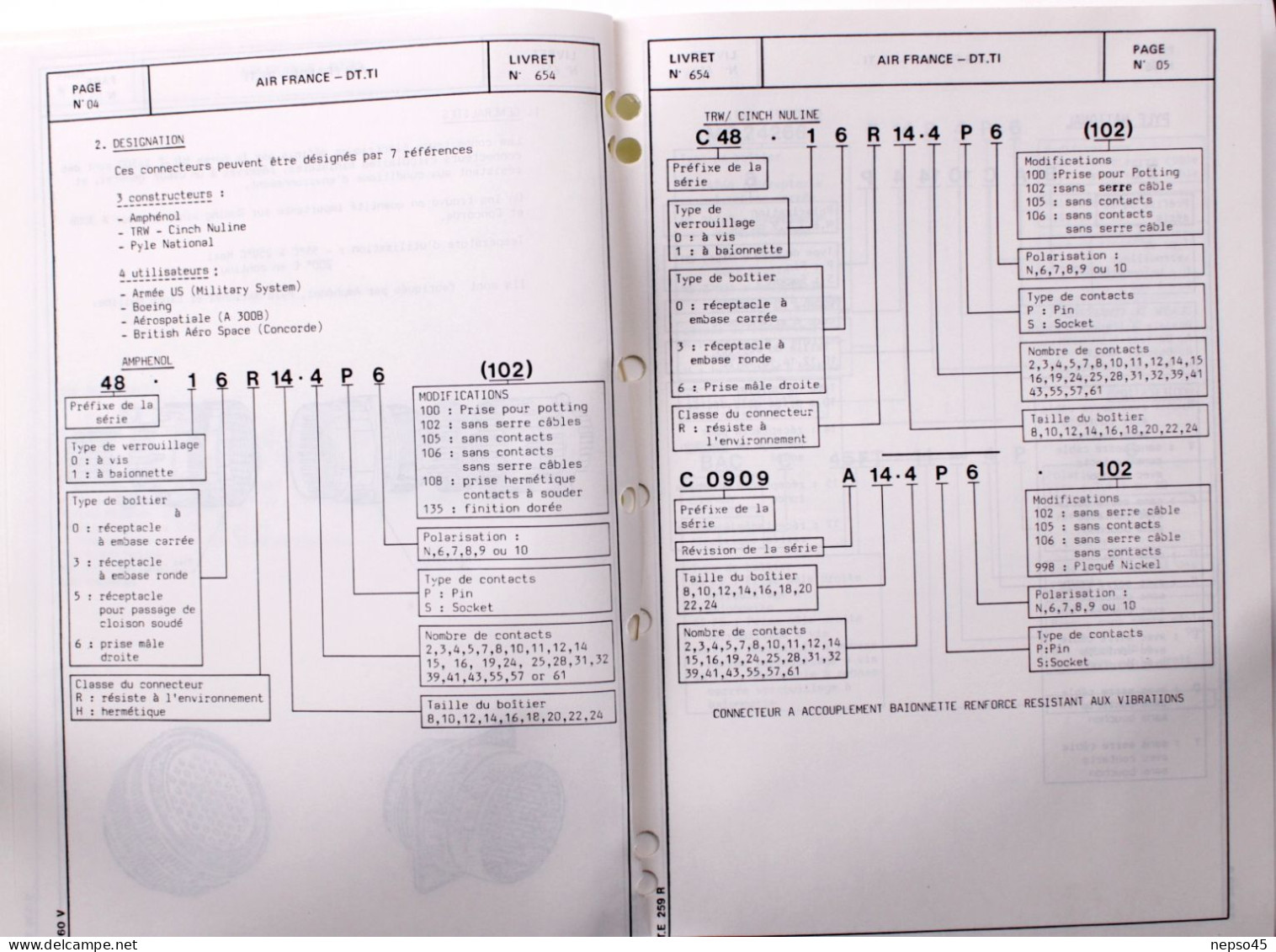 Brochure.Air France.technique Aviation.Avion.Centre D'Instruction Vilgénis Connecteurs électriques MIL 654. - Manuals