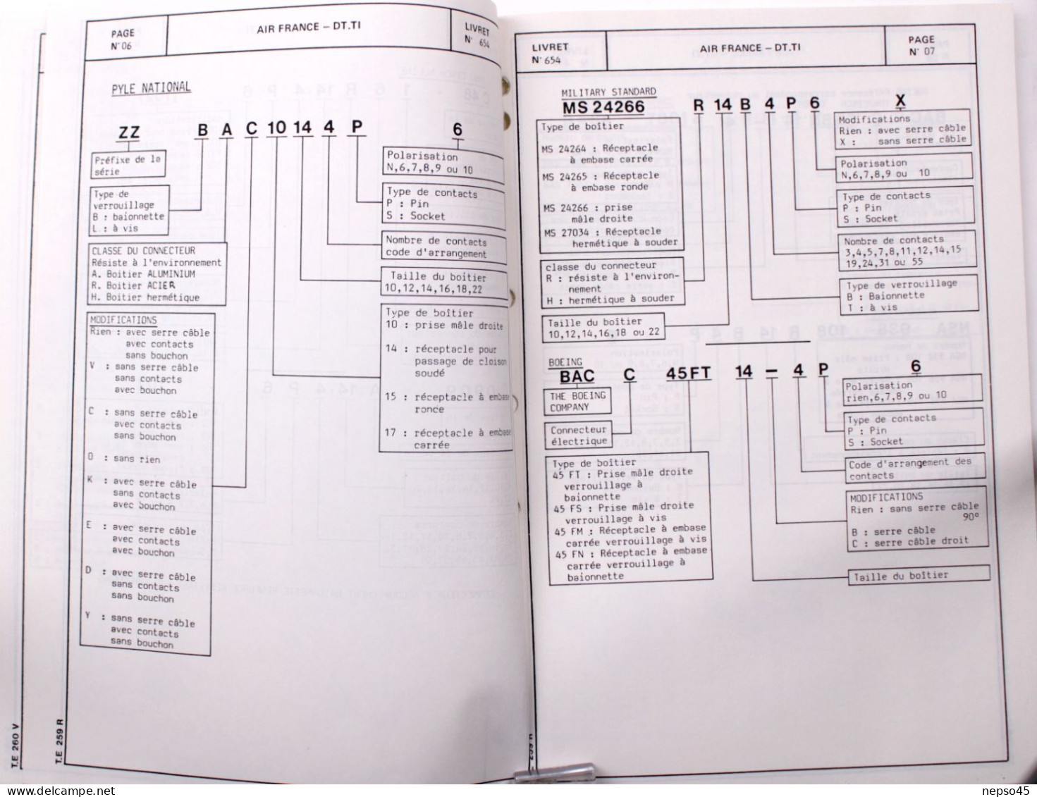 Brochure.Air France.technique Aviation.Avion.Centre D'Instruction Vilgénis Connecteurs électriques MIL 654. - Manuales