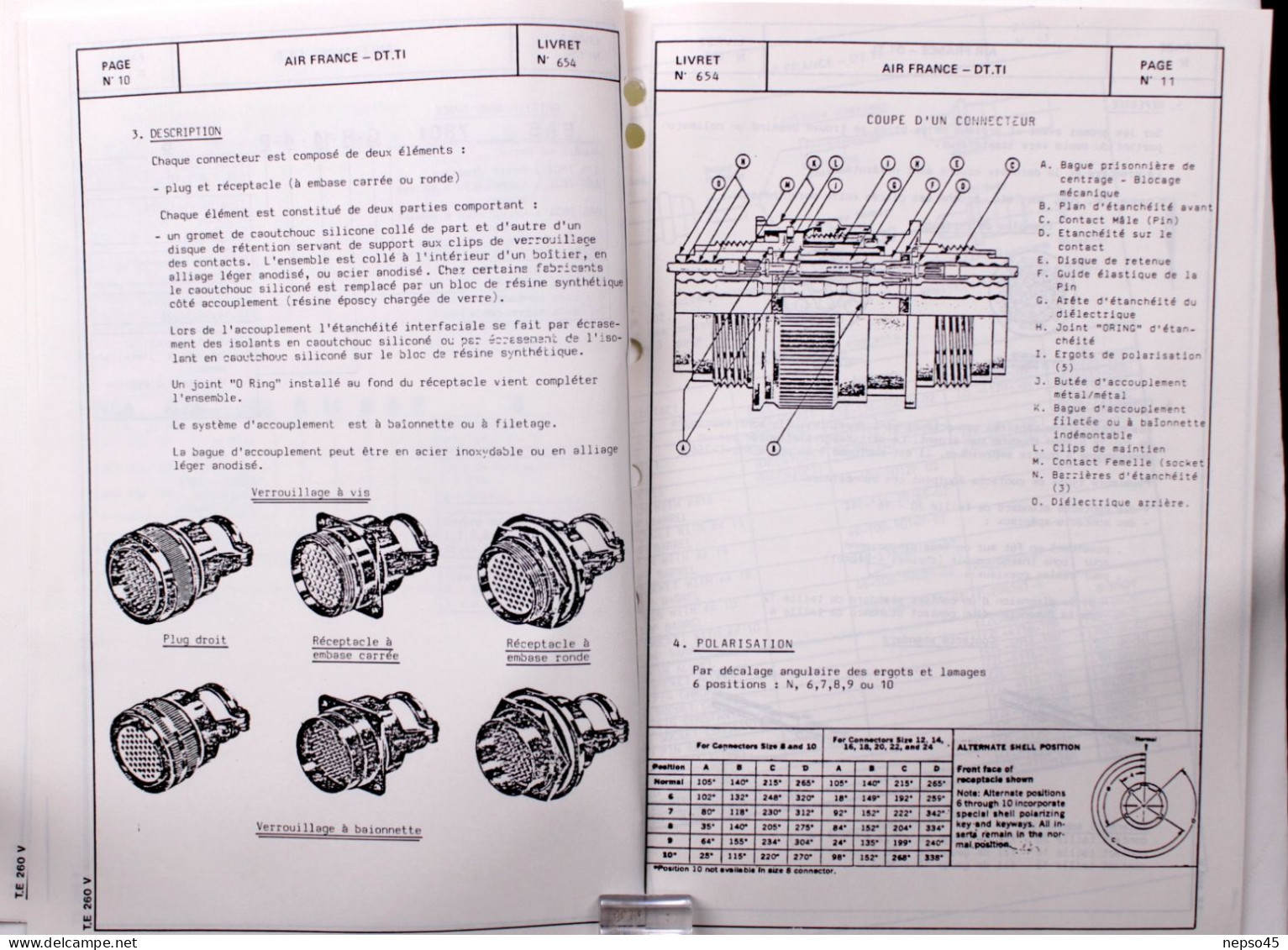 Brochure.Air France.technique Aviation.Avion.Centre d'Instruction vilgénis Connecteurs électriques MIL 654.